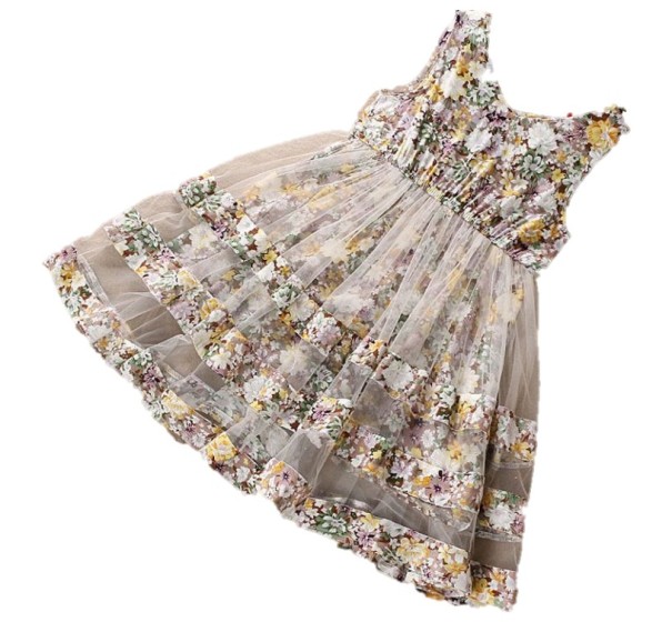 Meisjesjurk met bloemen J1900 geel 5