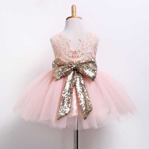 Meisjesjurk met strik C1080 roze 3