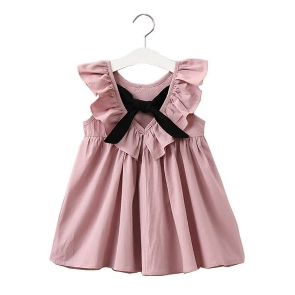 Meisjesjurk met strik oudroze 6