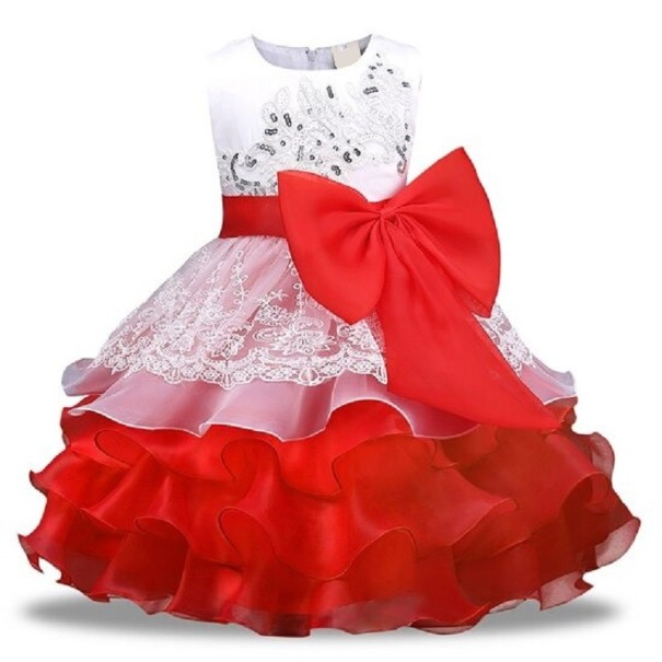 Meisjesjurk N577 rood 6