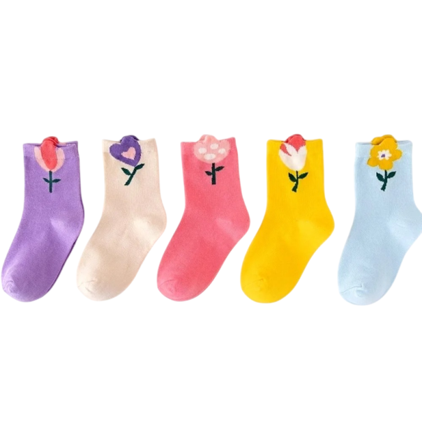 Meisjeskindersokken 5 paar Kleurige sokken met bloemenmotief Polyester elastaan Elastische comfortabele sokken voor kinderen 1-3 jaar
