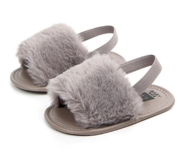 Meisjespantoffels met bont grijs 3-6 maanden