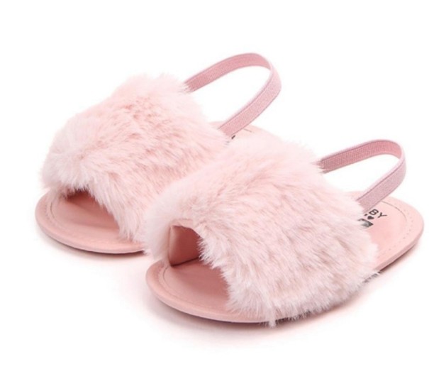 Meisjespantoffels met bont roze 6-9 maanden