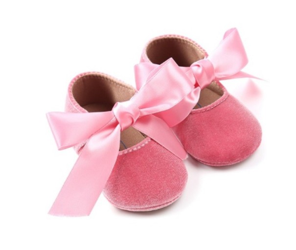 Meisjespantoffels met lint roze 0-6 maanden