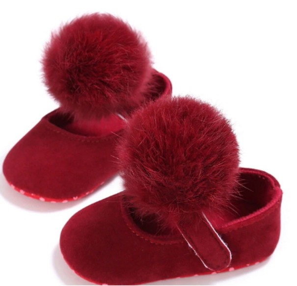 Meisjespantoffels met pompon rood 6-12 maanden