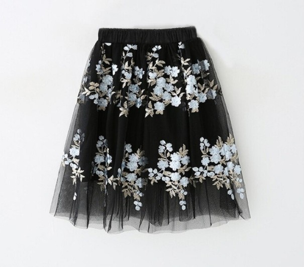 Meisjesrok met bloemen L1081 zwart 4