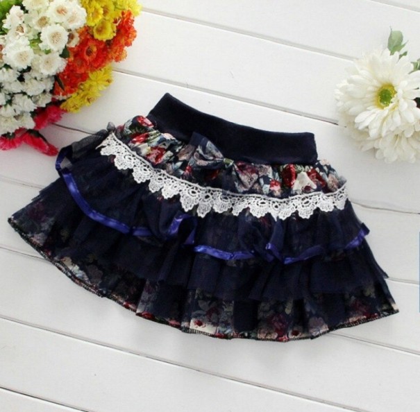 Meisjesrok met kant L1083 donkerblauw 6