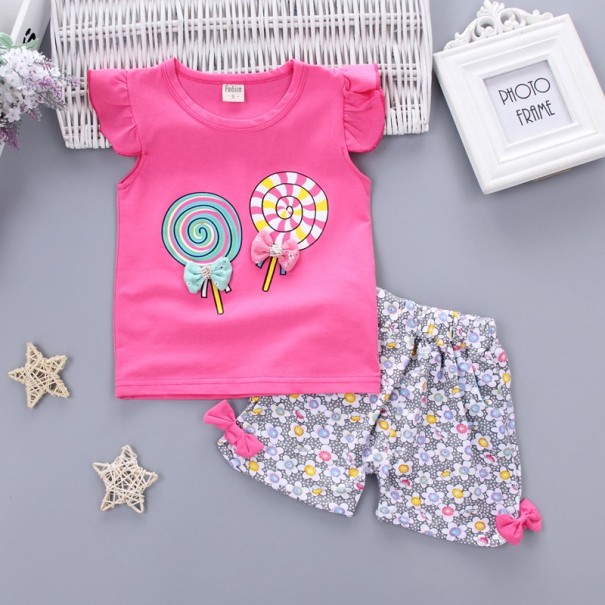 Meisjesset - T-shirt met lolly&#39;s en short met bloemen J2493