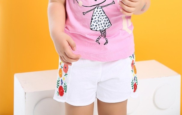 Meisjesshort met bloemen - Wit