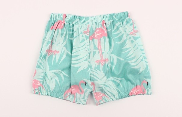 Meisjesshort met flamingoprint J2490 groen 3