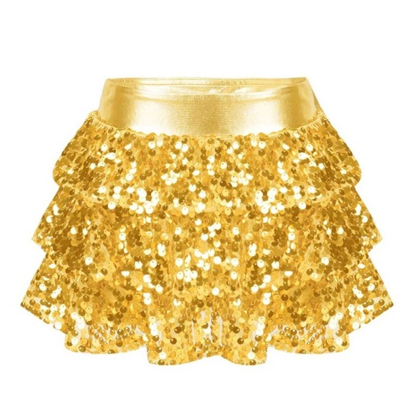 Meisjesskirt Effen met Rimpeling en Pailletten Boven de Knie Polyester Feestelijke Glanzende Rok voor Meisjes geel 16