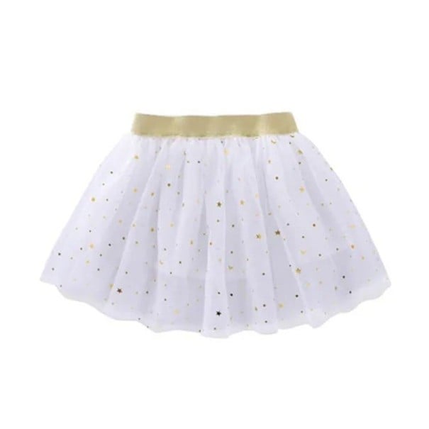 Meisjesskirt Effen met Sterren en Glitter Kanten Boven de Knie Katoen Elegante Feestsrok wit 6