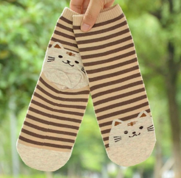 Meisjessokken met katten bruin