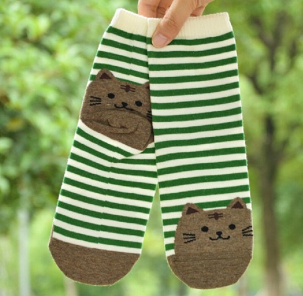 Meisjessokken met katten groen