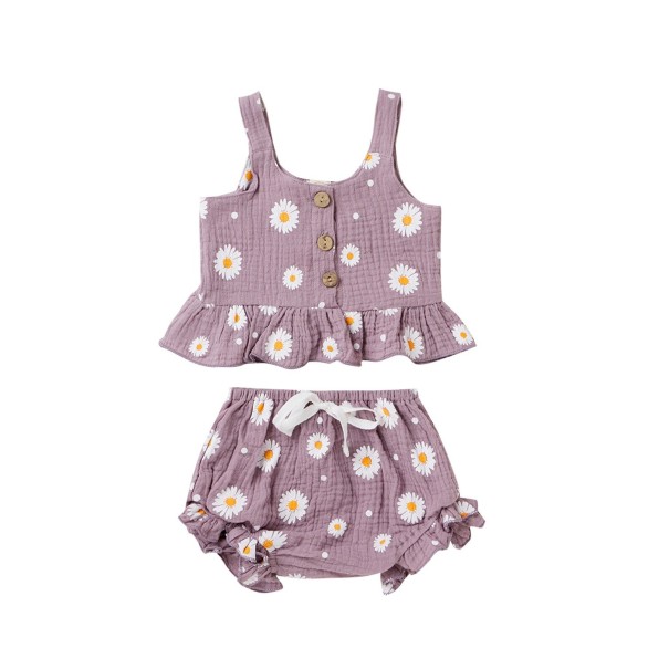 Meisjestop en short met bloemen lichtpaars 4