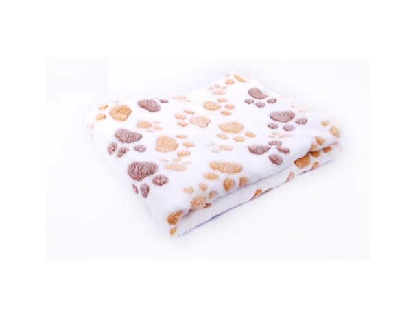 Měkká deka pro psy s potiskem tlapek béžova 76 cm x 52 cm
