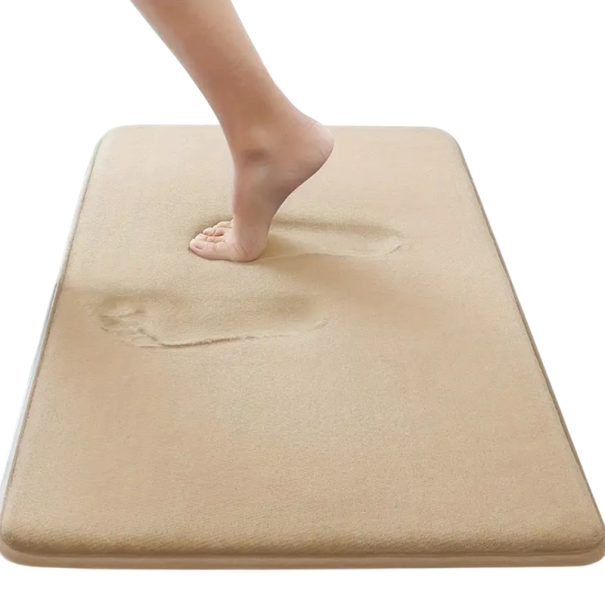 Měkká rohož do koupelny 60 x 90 cm s flísem a protiskluzovou spodní vrstvou, tloušťka 1,2 cm, savá podložka před vanu nebo sprchu doma béžova