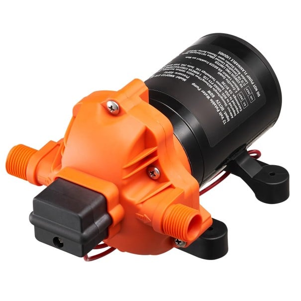 Membranvandpumpe 12V 11,36 l/min 96W selvansugende 50 PSI sort-orange pumpe til campingvogn og vandsystemer 1