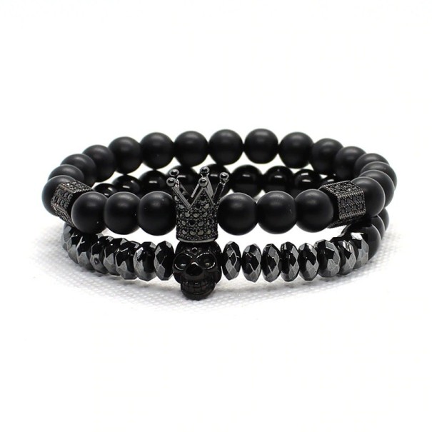 Men's Beaded Bracelet 2 pcs black