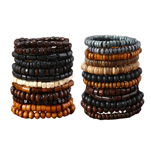 Men's Beaded Bracelets Set of Elastic Bracelets 5.5–7 cm Wooden Beads for Everyday Wear and Stylish Accessories 1