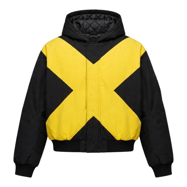 Men's Black and Yellow Hooded Jacket with Large Yellow Cross Hidden Fastening Under Placket Ribbed Cuffs and Hem Loose Fit XS