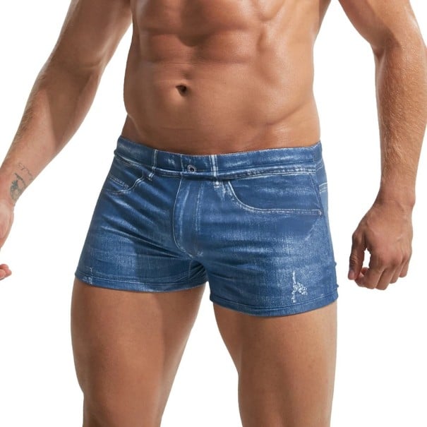 Men's Boxer Swim Shorts with Denim Print Seamless Design Fitted Cut with Short Legs for the Beach, Pool and Holiday blue S