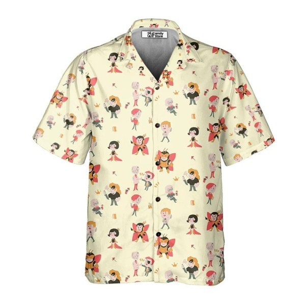 Men's Button-Up Shirt with Collar Short Sleeve Polyester Beige Design with Funny Characters S
