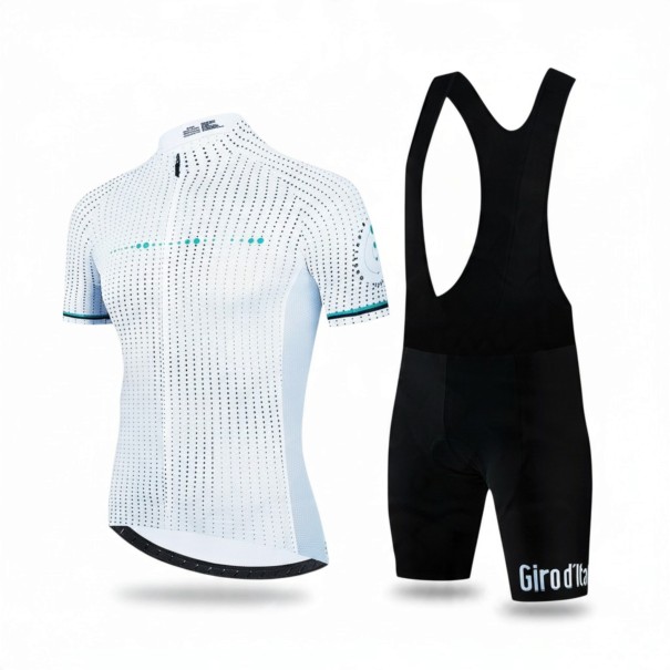 Men's Cycling Set Short Sleeve Jersey and Bib Shorts with Padding 90% Polyester and 10% Lycra White Jersey and Black Shorts XS