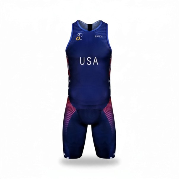 Men's Cycling Set Sleeveless Jersey and Shorts Stretch Material 80% Polyester and 20% Spandex Dark Blue with Stars and Pink Stripes XXS