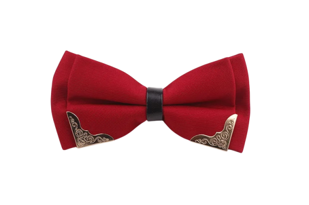 Men's Double Bow Tie with Metal Edge dark red