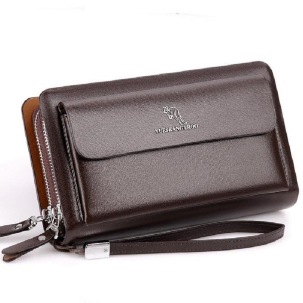 Men's Double Leather Wallet M542 dark brown