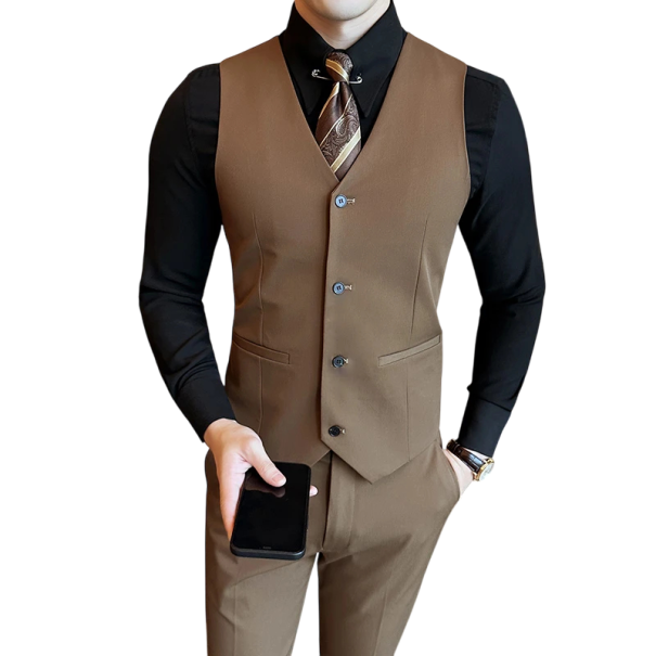 Men's Elegant Waistcoat with Pockets Plain Button-Up Waistcoat Various Colours Formal Style Viscose Polyester brown XL