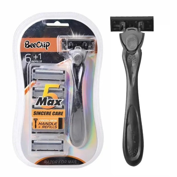 Men's Five-Layer Razor Razor with 6 Replacement Heads for Men Manual Razor with Stainless Steel Blades 1