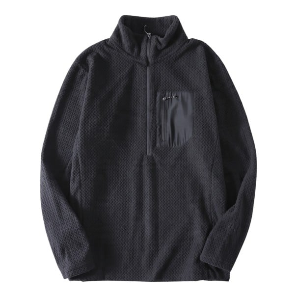 Men's Fleece Pullover with Half Zip and Stand-Up Collar with Chest Pocket and Structured Pattern black M