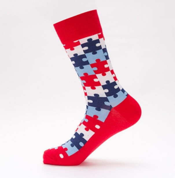 Men's High Socks - Puzzle red