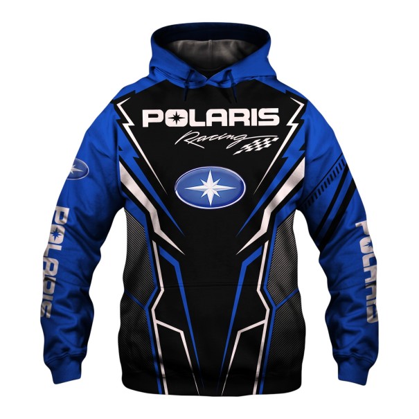Men's Hooded Sweatshirt with Drawstring and Long Sleeves in Black and Blue Racing Style All-Over Print XXS