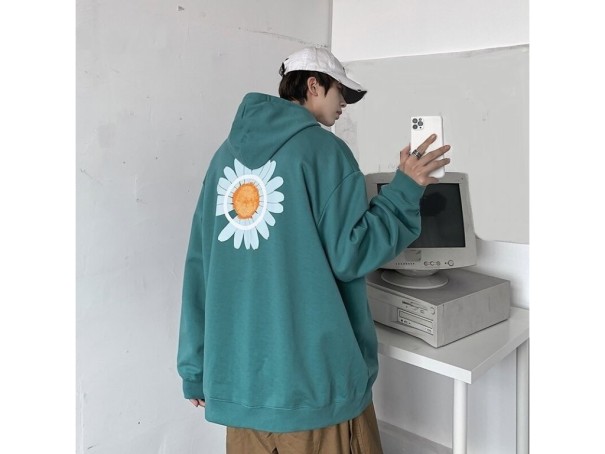 Men's Hoodie with Flower dark green XS