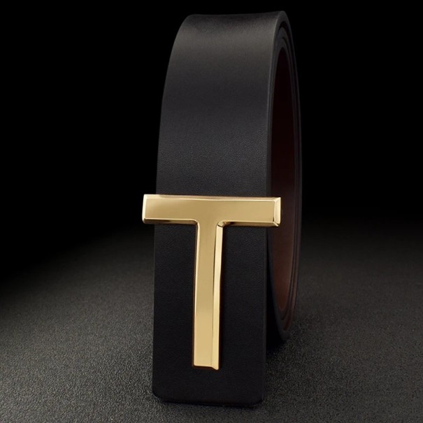 Men's Leather Belt Made of Genuine Leather 3.7 cm with Gold Metal Buckle Elegant Classic Style Fashion Accessory for Suits and Jeans black