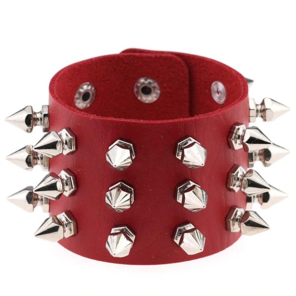 Men's Leather Bracelet with Spikes red