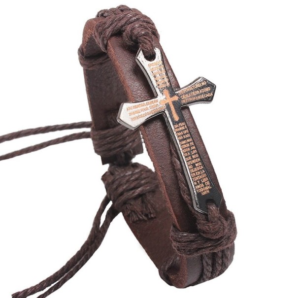 Men's Leather Cross Bracelet brown