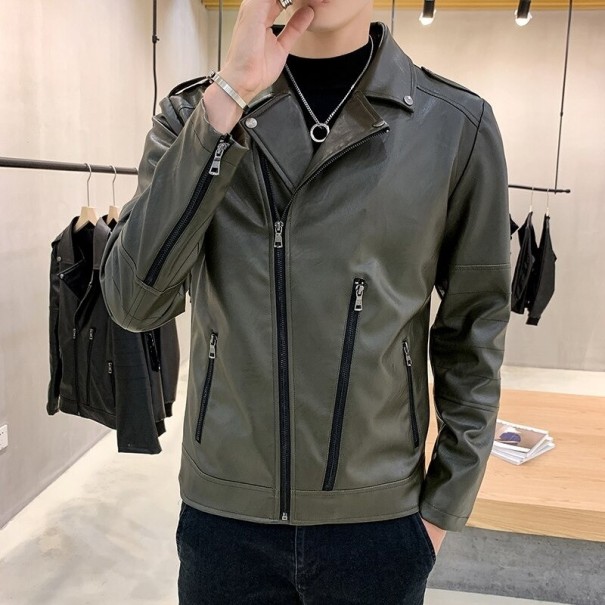 Men's Leather Jacket F1286 army green XS