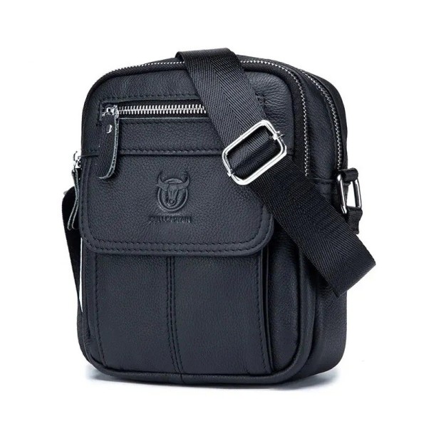 Men's Leather Shoulder Bag 21×17×8 cm Retro Small Crossbody Wallet Casual Travel Bag Black Elegant Document and Phone Bag 1