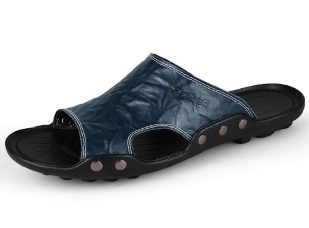 Men's Leather Slippers A2266 dark blue 43