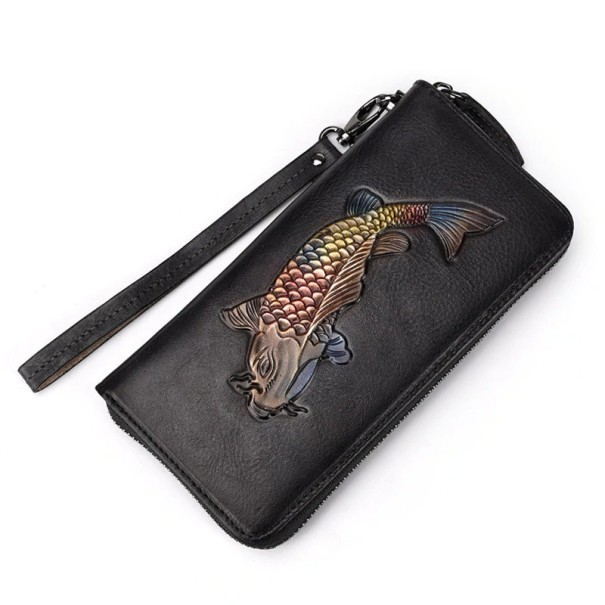 Men's Leather Wallet with Fish black