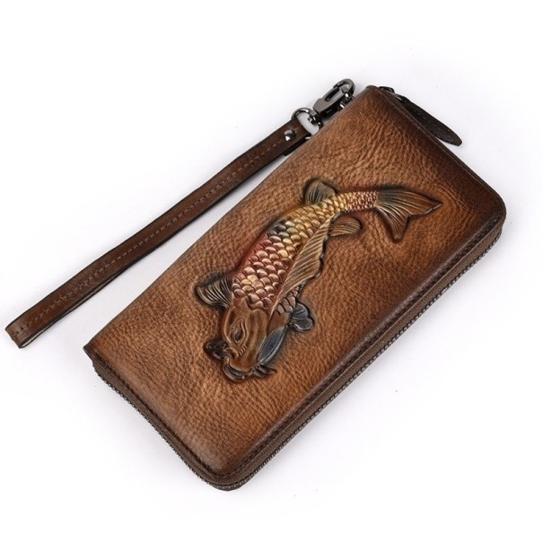 Men's Leather Wallet with Fish brown