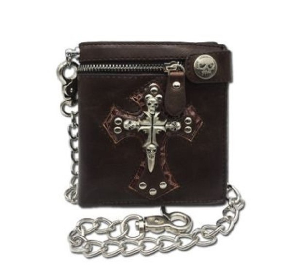 Men's Leather Wallet with Skulls dark brown 1