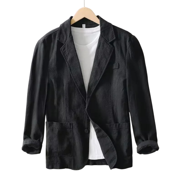 Men's Linen Blazer 70% Linen 30% Cotton Elegant Breathable Blazer for Men with Pockets and Buttons Solid Colour Stylish Blazer in Various Colours black XS