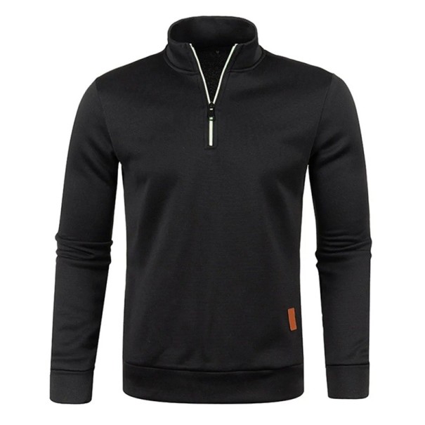 Men's Long Sleeve Roll Neck Jumper Half Zip Plain Polyester Jumper Elegant and Comfortable Modern Jumper Multiple Colours black XS