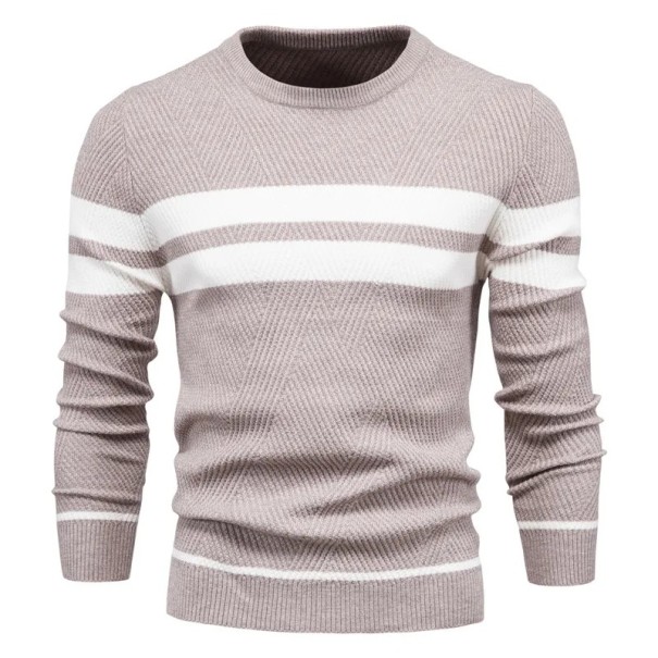 Men's Long Sleeve Slim Knitted Jumper with Roll Neck V-Neck Pullover Plain with 3 White Stripes Warm Polyester Cotton Various Colours beige M