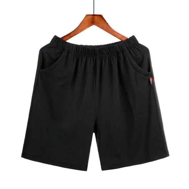 Men's Plain Pyjama Shorts with Elasticated Waist and Pockets black M